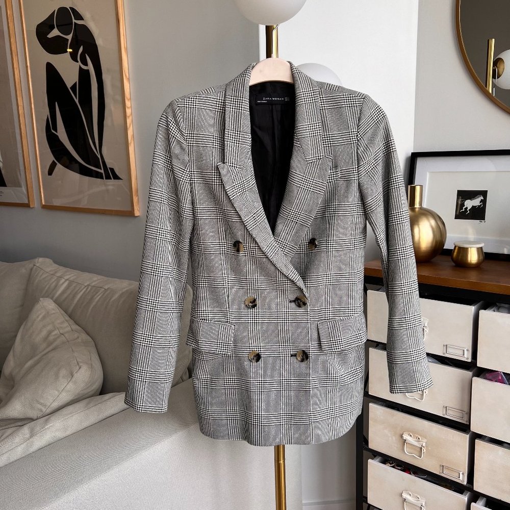 Zara Woman checked oversized double breasted blazer